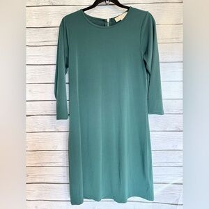 Michael Kors Teal Three-Quarter Sleeve Midi Shift Dress